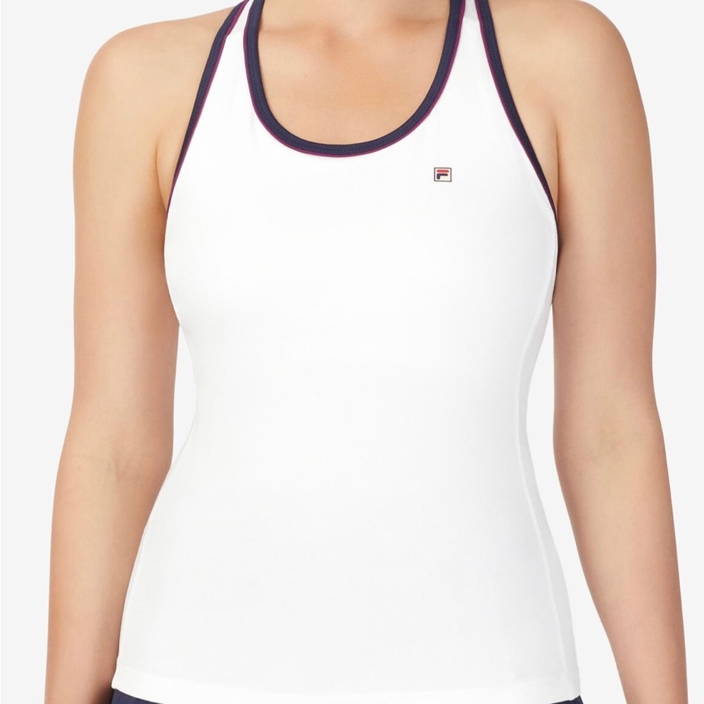 FILA Heritage Mesh Racerback Tank Top Women White Navy Blue Tennis Run NWT Sz XL